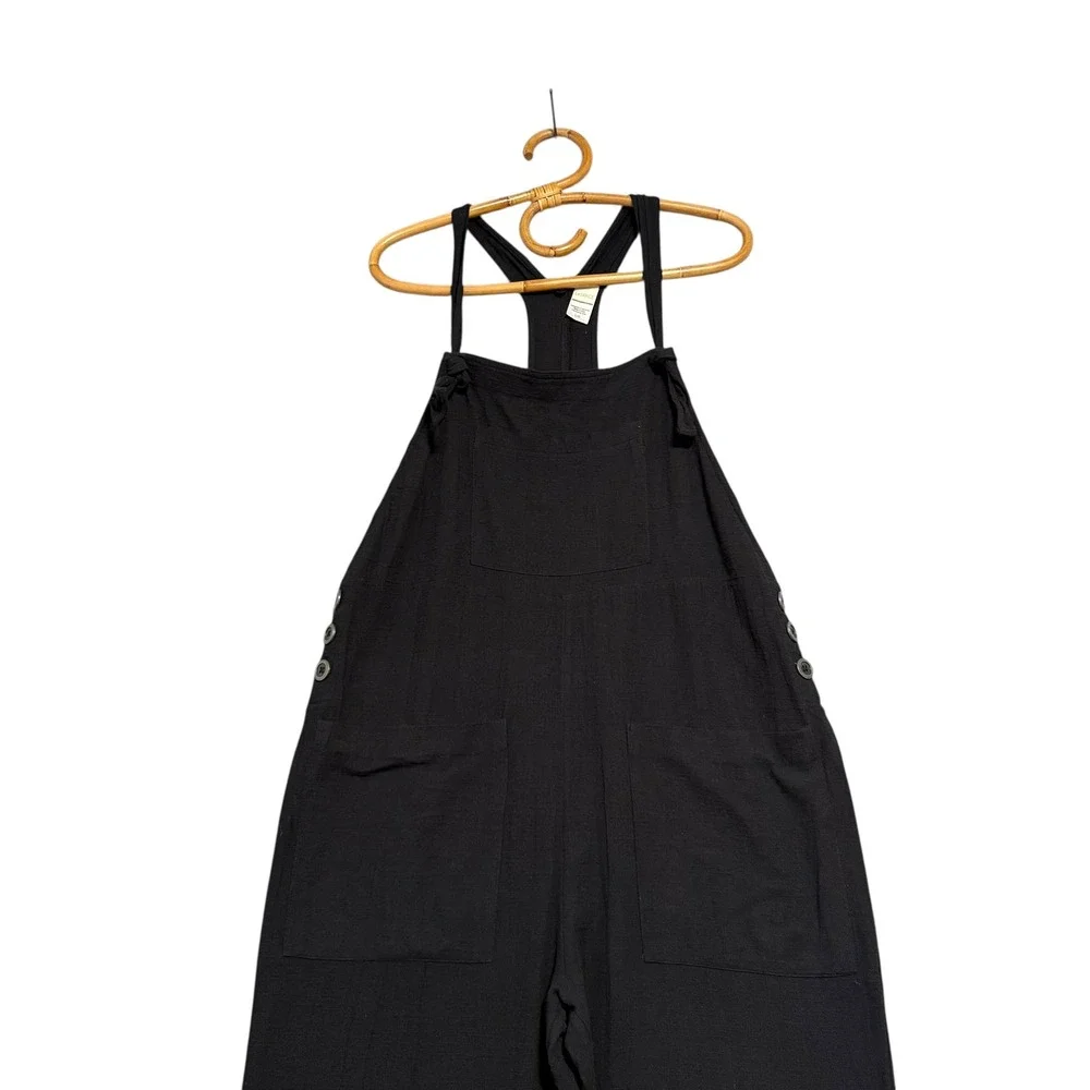 L. Space | Freya Overalls Black Tie Shoulder Jumpsuit Beach Cover-up Size L - Picture 3 of 12